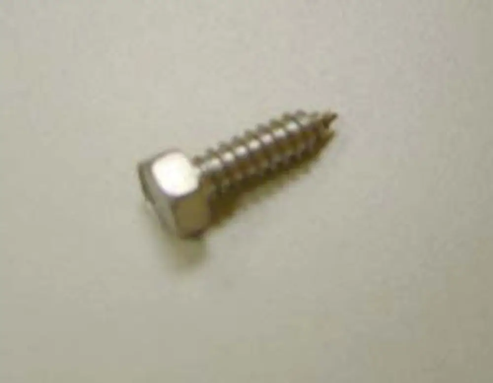 Edelstahl Blechschraube mit sechskantigem Kopf, liegend auf einer hellen Oberfläche. Verwendbar für Remeha Geräte, jedoch keine spezifischen Maße oder Bezeichnungen sichtbar.